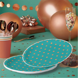 Aquamarine weiße Burnt Orange Polka Dots Pappteller