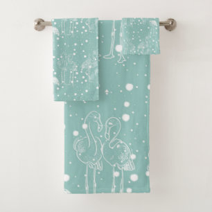 Aquamarine weiße Flamingos im skandinavischen Stil Badhandtuch Set