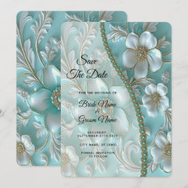 Aquamarine weiße Flora Save the Date