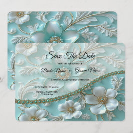 Aquamarine weiße Flora Save the Date