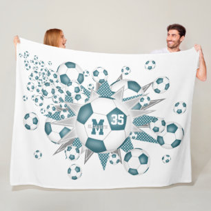 aquamarine weiße Fußbällchen stürmen Mädchensportd Fleecedecke