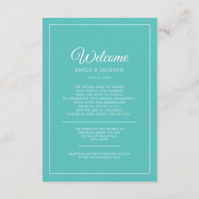 Aquamarine Weiße Hochzeit Begleitkarte (Vorderseite)