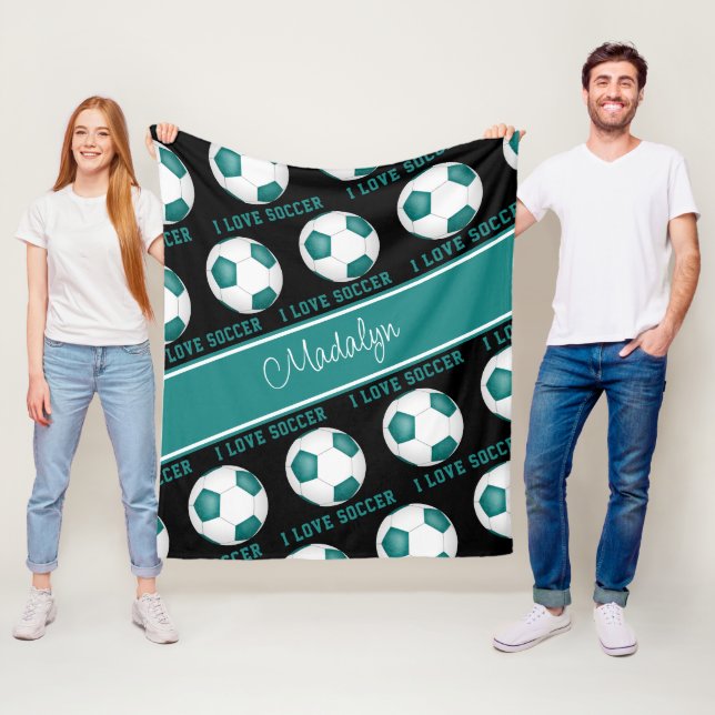 aquamarine weiße Liebe Fußball-Textstruktur Fleecedecke (Beispiel)