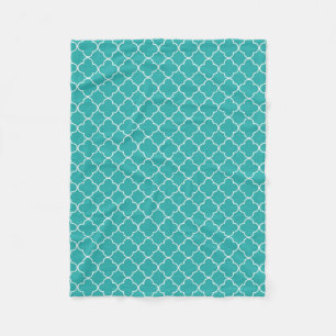 Aquamarine weiße Quatrefoil Muster-Decke Fleecedecke