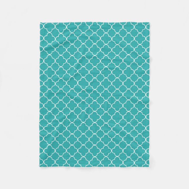 Aquamarine weiße Quatrefoil Muster-Decke Fleecedecke (Vorderseite)