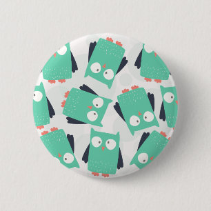 Aquamarine Whimsical Owls Button