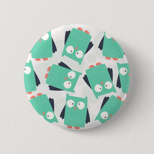 Aquamarine Whimsical Owls Button (Vorderseite)