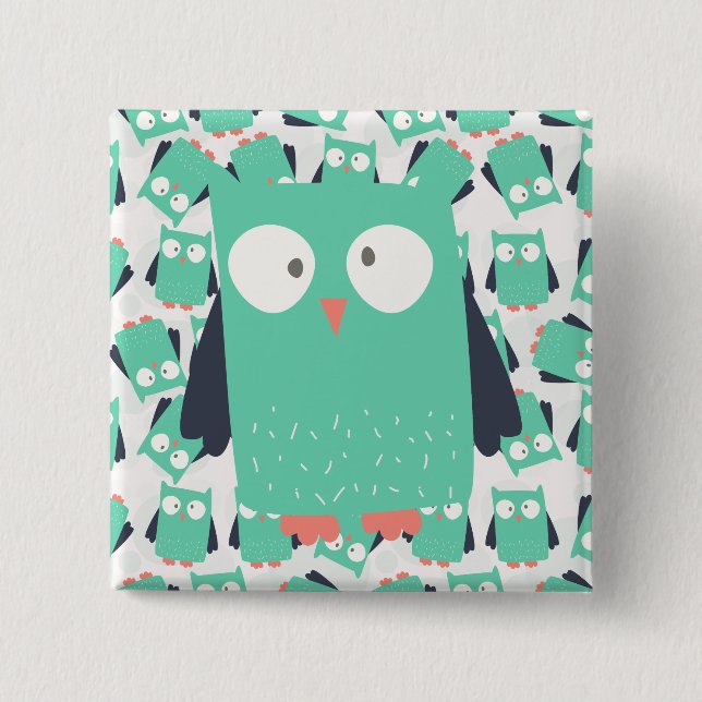 Aquamarine Whimsical Owls Button (Vorderseite)