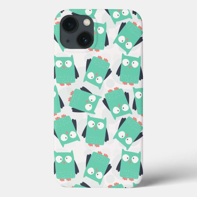 Aquamarine Whimsical Owls Case-Mate iPhone Hülle (Rückseite)