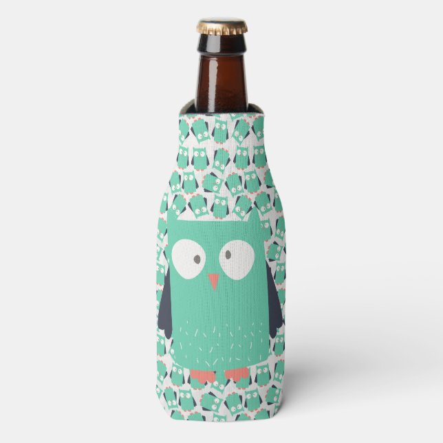 Aquamarine Whimsical Owls Flaschenkühler (Flaschenvorderseite)