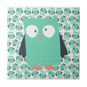 Aquamarine Whimsical Owls Fliese
