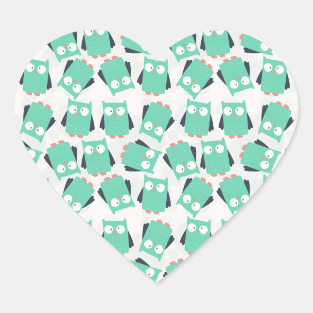 Aquamarine Whimsical Owls Herz-Aufkleber (Vorderseite)