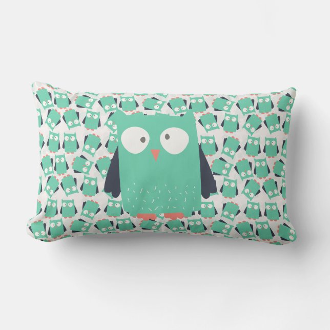 Aquamarine Whimsical Owls Lendenkissen (Vorderseite)