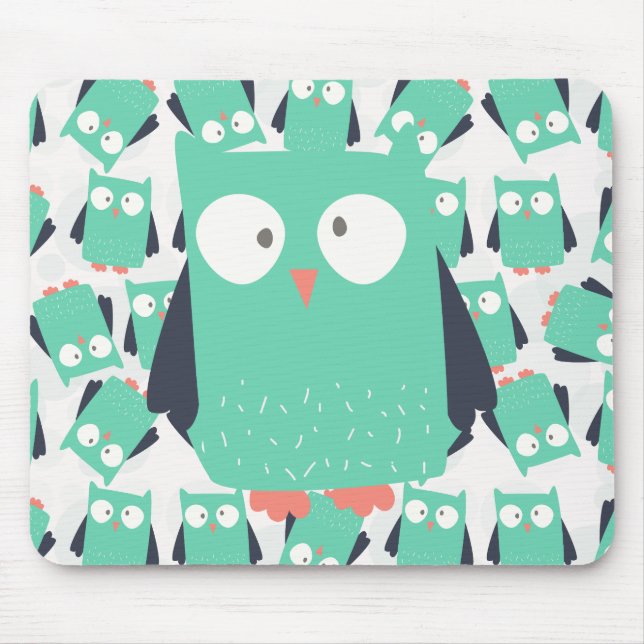 Aquamarine Whimsical Owls Mousepad (Vorne)