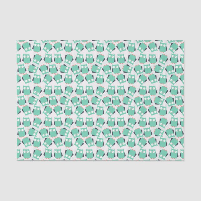 Aquamarine Whimsical Owls Seidenpapier (Vorderseite)