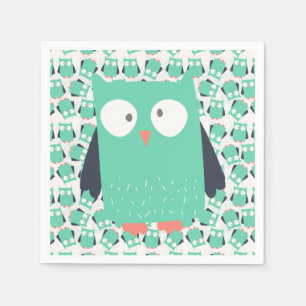 Aquamarine Whimsical Owls Serviette