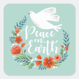 Aquamarine White Dove Weltfrieden Weihnachten Quadratischer Aufkleber