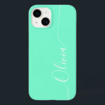 Aquamarine White Elegant Calligraphy Script Name Case-Mate iPhone 14 Hülle<br><div class="desc">Aquamarine Elegant White Calligrafy Script Custom Personalisiert Name iPhone 14 Smart Phone Cases bietet ein modernes und trendige,  einfache und stilvolle Design mit Ihrem personalisierten Namen in eleganten handgeschriebenen Kalligraphie Skript Typografie auf einem aquamarinen Hintergrund. Entworfen von ©Evco Studio www.zazzle.com/store/evcostudio</div>