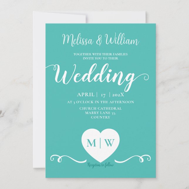 Aquamarine White-Elegant-Hochzeitstil Einladung (Vorderseite)