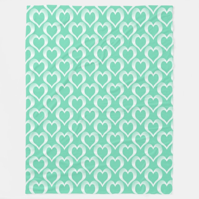 Aquamarine White Hearts Pattern Fleecedecke (Vorderseite)
