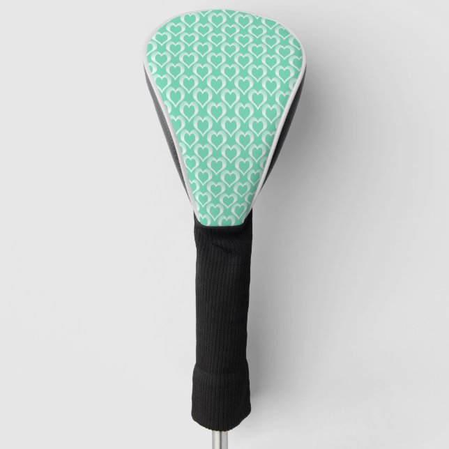 Aquamarine White Hearts Pattern Golf Headcover (Vorderseite)