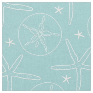 Aquamarine, White Sand Dollar und Starfish Muschel Stoff