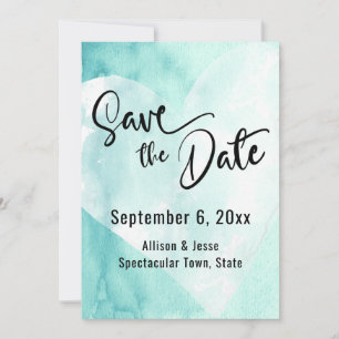 Aquamarine White Watercolor Herzkarte Save the Dat Date