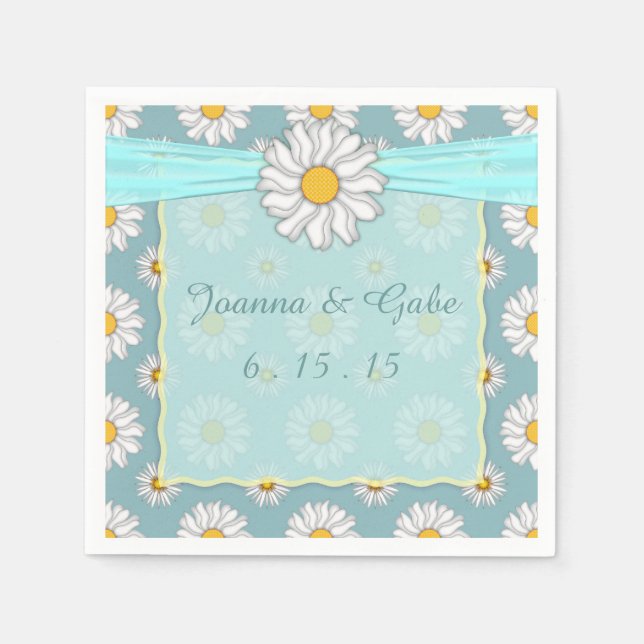 Aquamarine White Yellow Daisy Floral Wedding Serviette (Vorderseite)