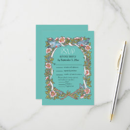 Aquamarine Wildblume Bird Rose Border Floral Weddi RSVP Karte