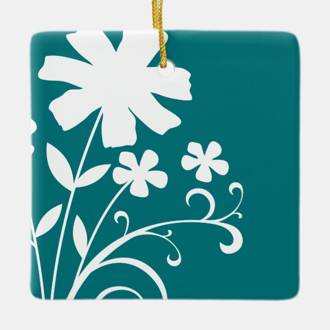 AQUAMARINE WILDBLUMEN KERAMIKORNAMENT (Vorderseite)