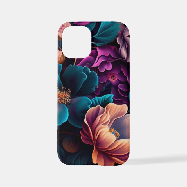 Aquamarine Wildblumen mit Lila Pfirsichfarben Kuns iPhone 12 Mini Hülle (Rückseite)