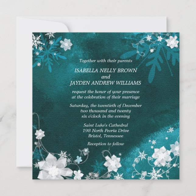 Aquamarine Winterhochzeit Einladung (Vorderseite)