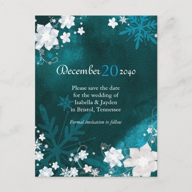Aquamarine Winterhochzeit Save the Date Ankündigungspostkarte (Vorderseite)