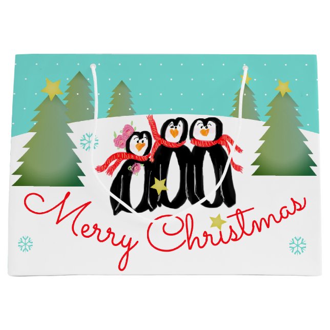 Aquamarine Winterzeitszene Große Geschenktüte (Vorderseite)