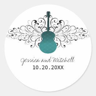 Aquamarine Wirbel Gitarre Hochzeitsticker Runder Aufkleber