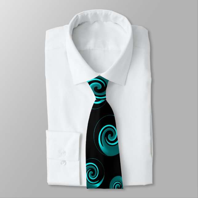 Aquamarine Wirbel in Schwarz und Aqua Krawatte (Gebunden)
