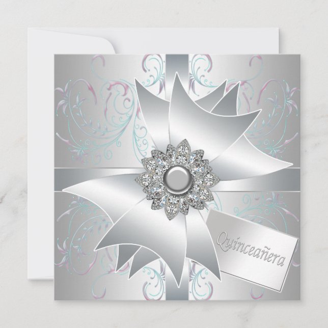 Aquamarine Wirbel Quinceanera Einladung (Vorderseite)