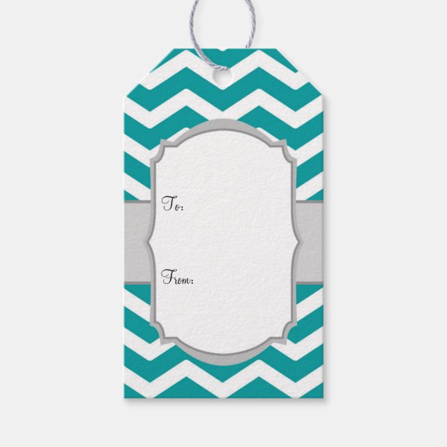 Aquamarine Zickzack Geschenketiketten Geschenkanhänger (Vorderseite)