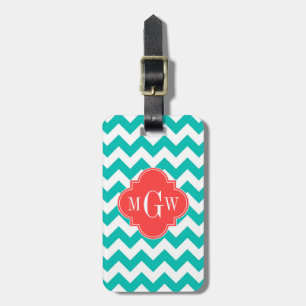 Aquamarine Zickzack Korallenfolie 3 Monogramm Gepäckanhänger
