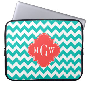Aquamarine Zickzack Korallenfolie 3 Monogramm Laptopschutzhülle