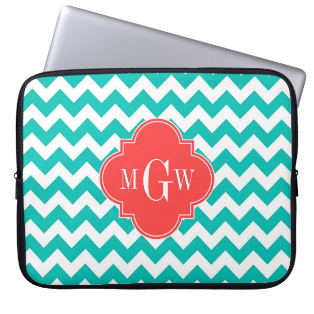 Aquamarine Zickzack Korallenfolie 3 Monogramm Laptopschutzhülle (Vorderseite)