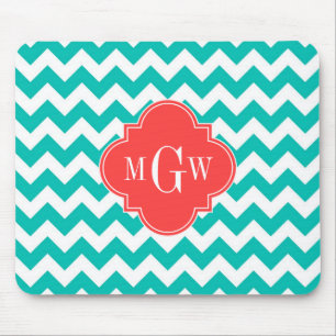 Aquamarine Zickzack Korallenfolie 3 Monogramm Mousepad