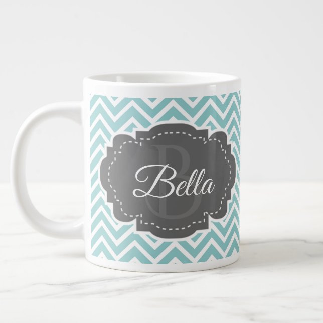 Aquamarine Zickzack Personalisierte Riesenkaffee-T Jumbo-Tasse (Links)
