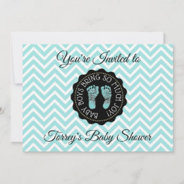 Aquamarine Zickzack und Black Boy Baby Dusche Einl Einladung