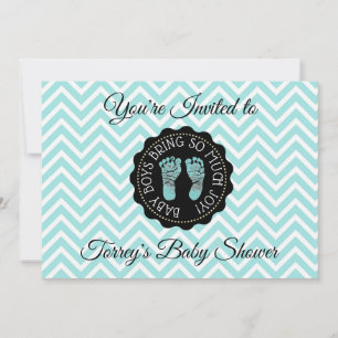 Aquamarine Zickzack und Black Boy Baby Dusche Einl Einladung
