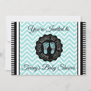 Aquamarine Zickzack und Black Boy Baby Dusche Einl Einladung