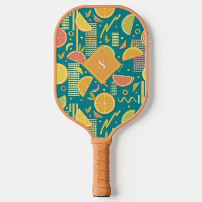 Aquamarine Zitrusfrüchtescheiben der 80er Jahre Pickleball Schläger (Vorderseite)