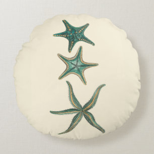 Aquamarinedreifache Starfish Rundes Kissen