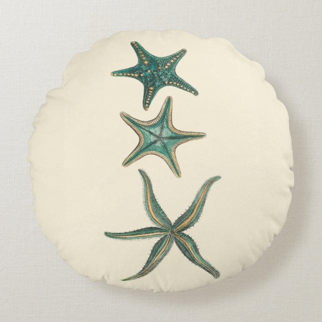 Aquamarinedreifache Starfish Rundes Kissen (Vorderseite)
