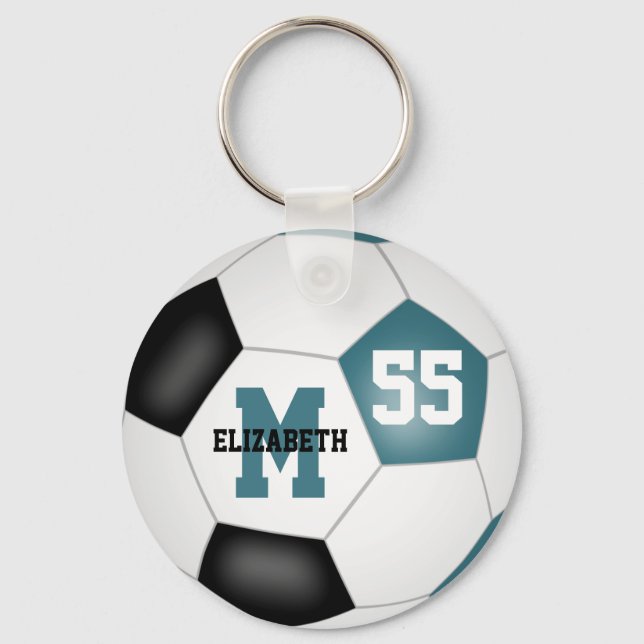 aquamarinen Schwarz-weiße Kinder Fußball-Tasche An Schlüsselanhänger (Vorderseite)